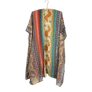 Boho Sheer Multicolor Kimono Cover Up One Size Festival Resort Summer Layer